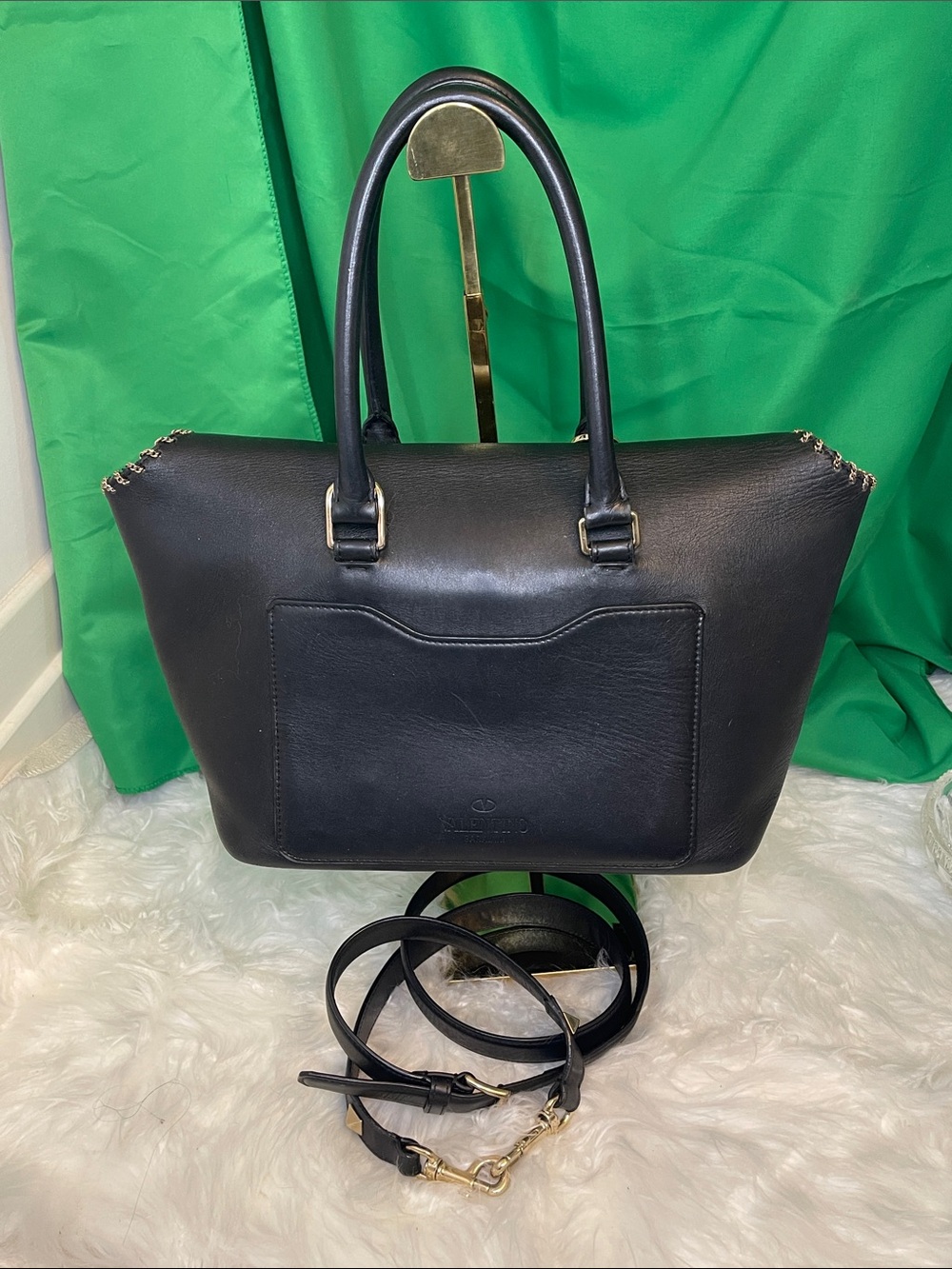 Valentino Garavani Black Leather Demilune Whipstitch Satchel Bag - Picture 2 of 16